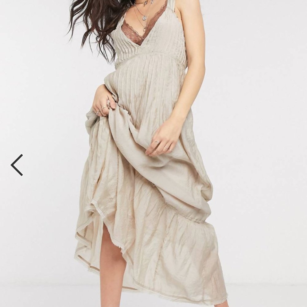 NWT Free People Frankie Pintuck Maxi Dress in Sand